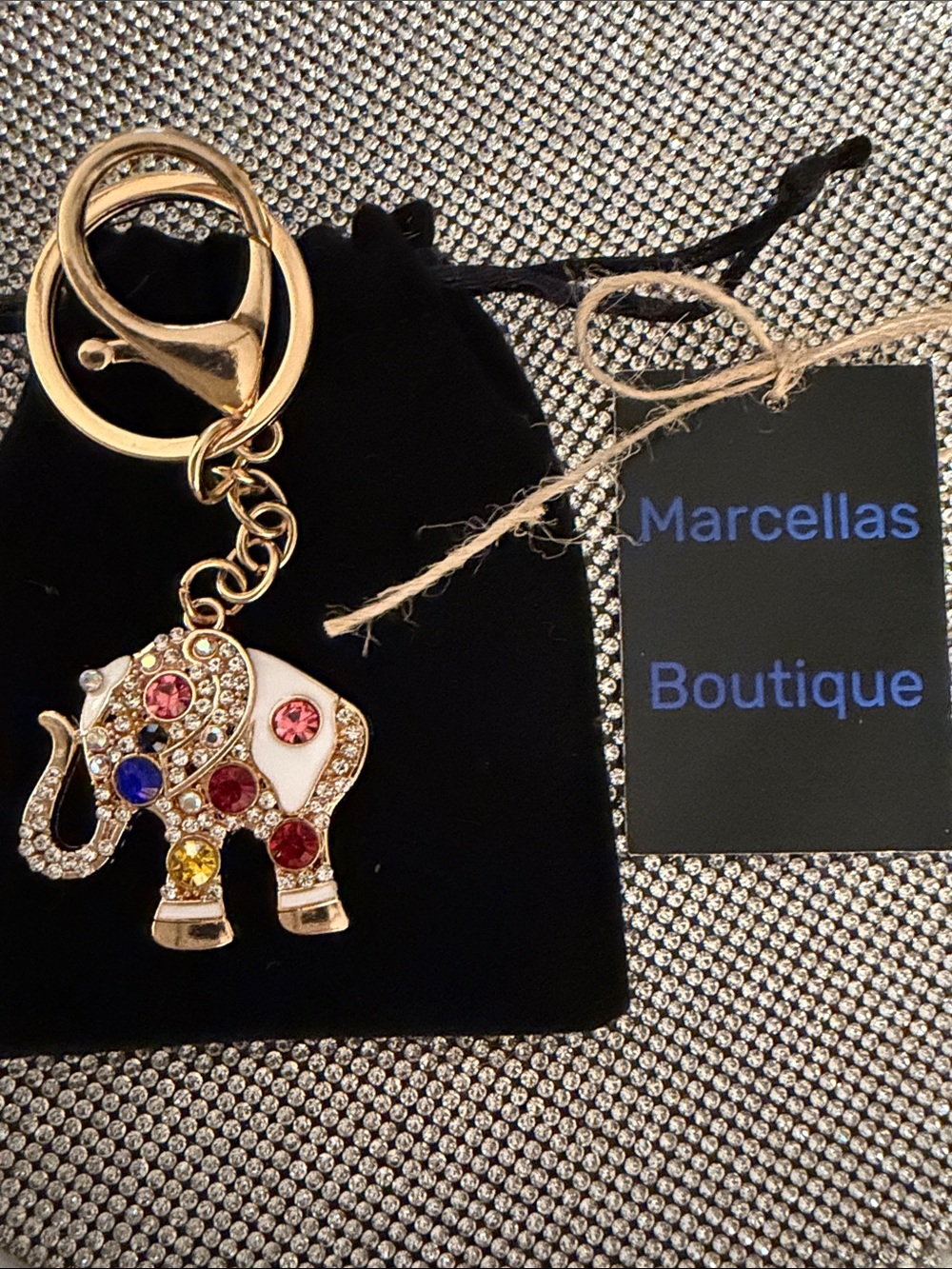 Gold Elephant Keychain with Multicolor Crystals